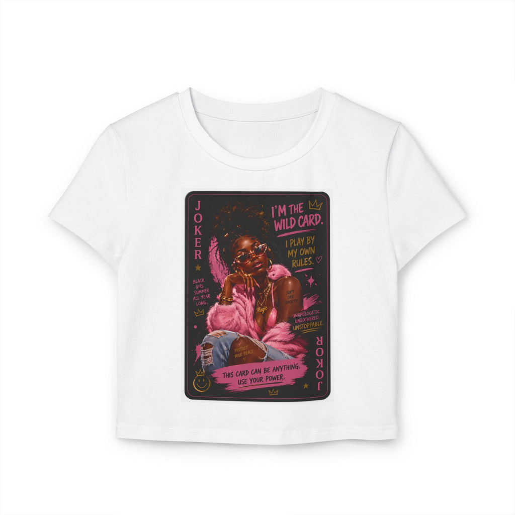 Joker Wild Card Women's Baby Tee — Retro Pink Playing Card Graphic