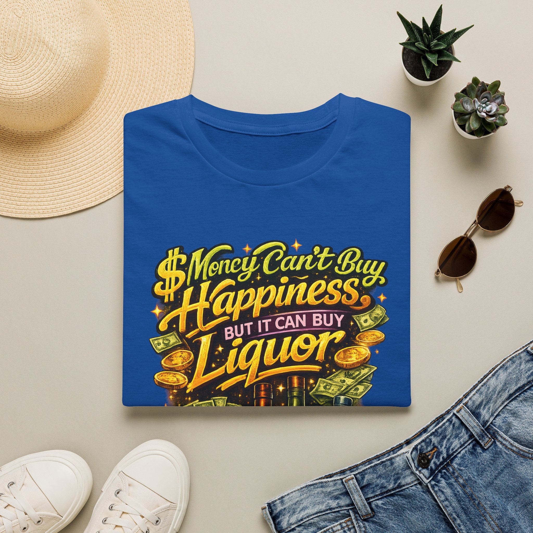 T-Shirt — “Money Can’t Buy Happiness But It Can Buy Liquor” Graphic Tee