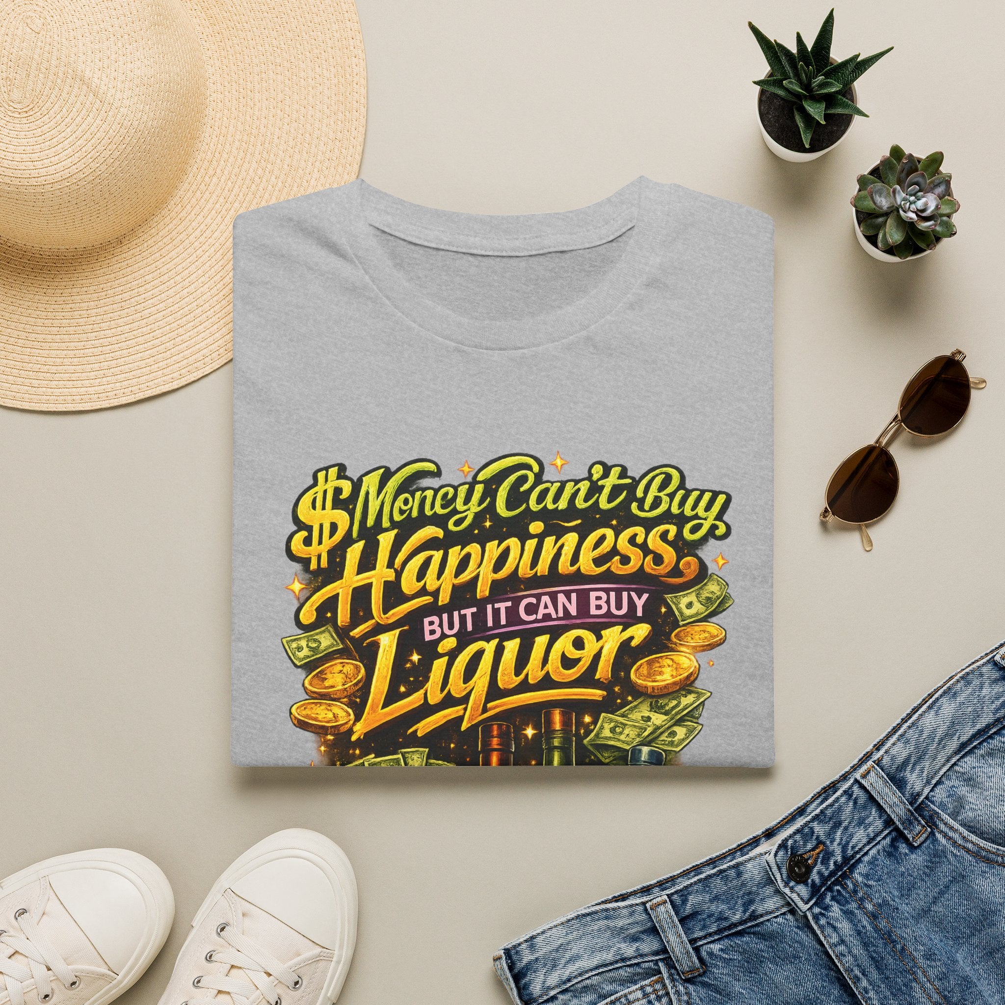 T-Shirt — “Money Can’t Buy Happiness But It Can Buy Liquor” Graphic Tee