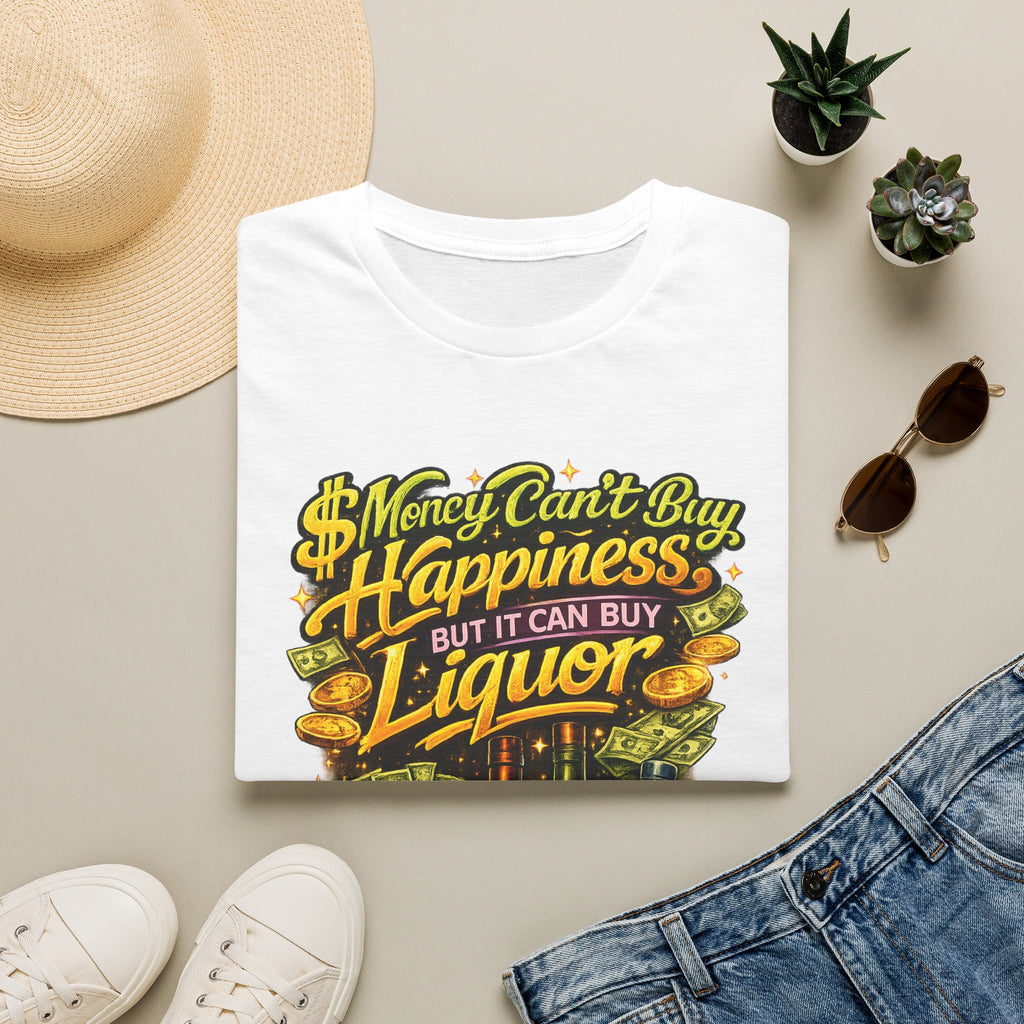 T-Shirt — “Money Can’t Buy Happiness But It Can Buy Liquor” Graphic Tee