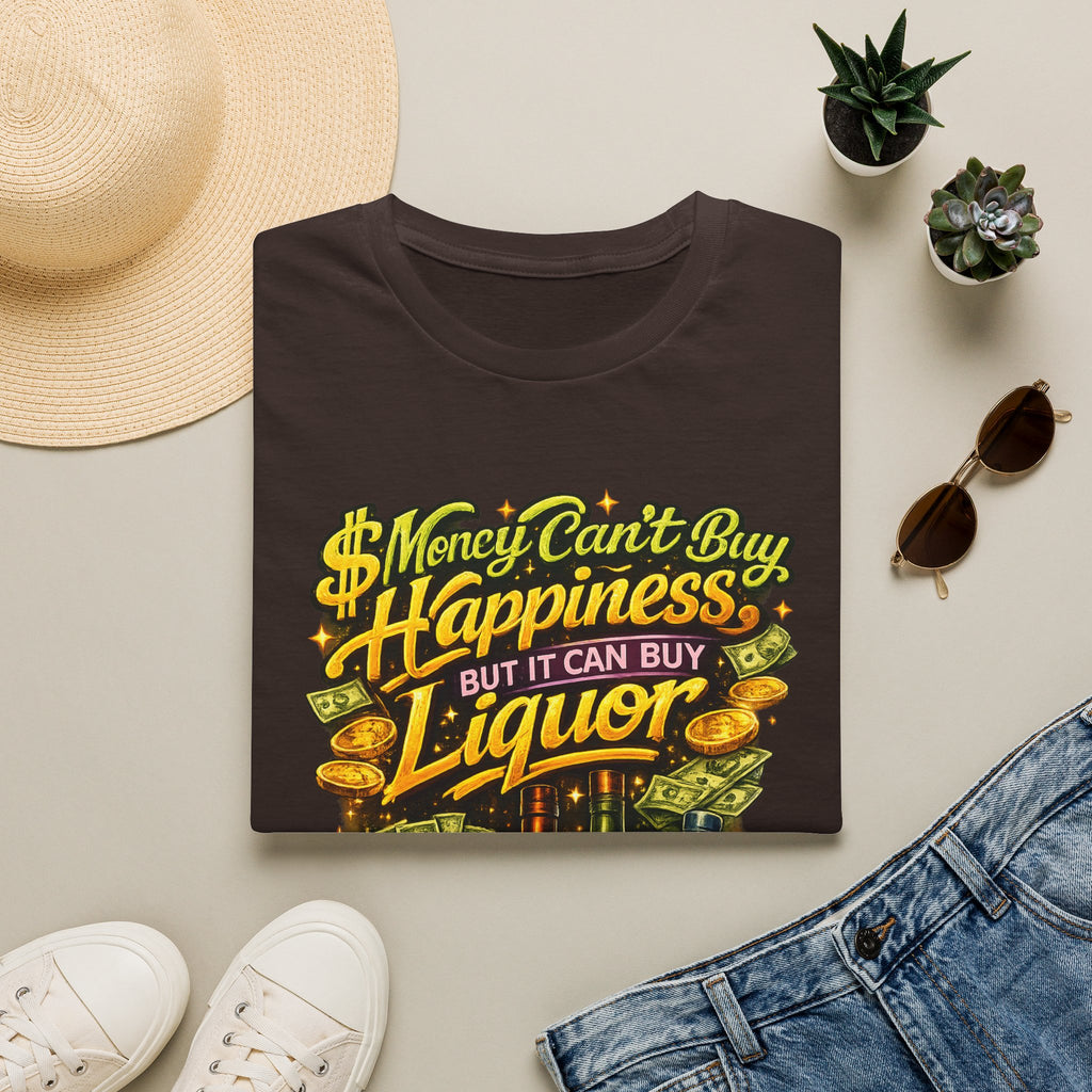 T-Shirt — “Money Can’t Buy Happiness But It Can Buy Liquor” Graphic Tee