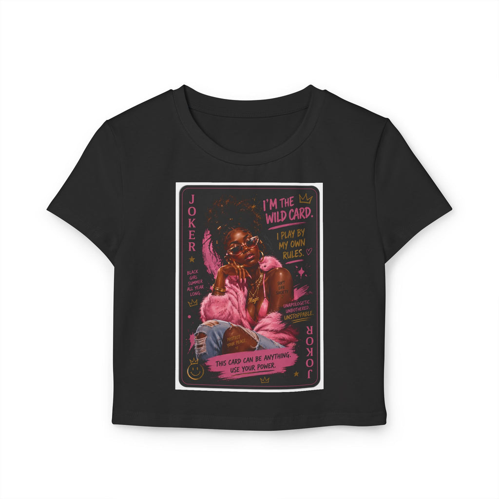 Joker Wild Card Women's Baby Tee — Retro Pink Playing Card Graphic