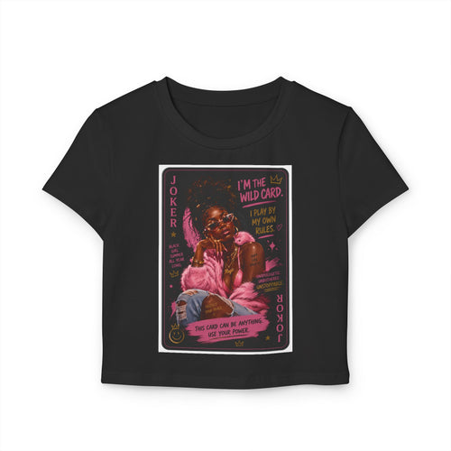 Joker Wild Card Women's Baby Tee — Retro Pink Playing Card Graphic