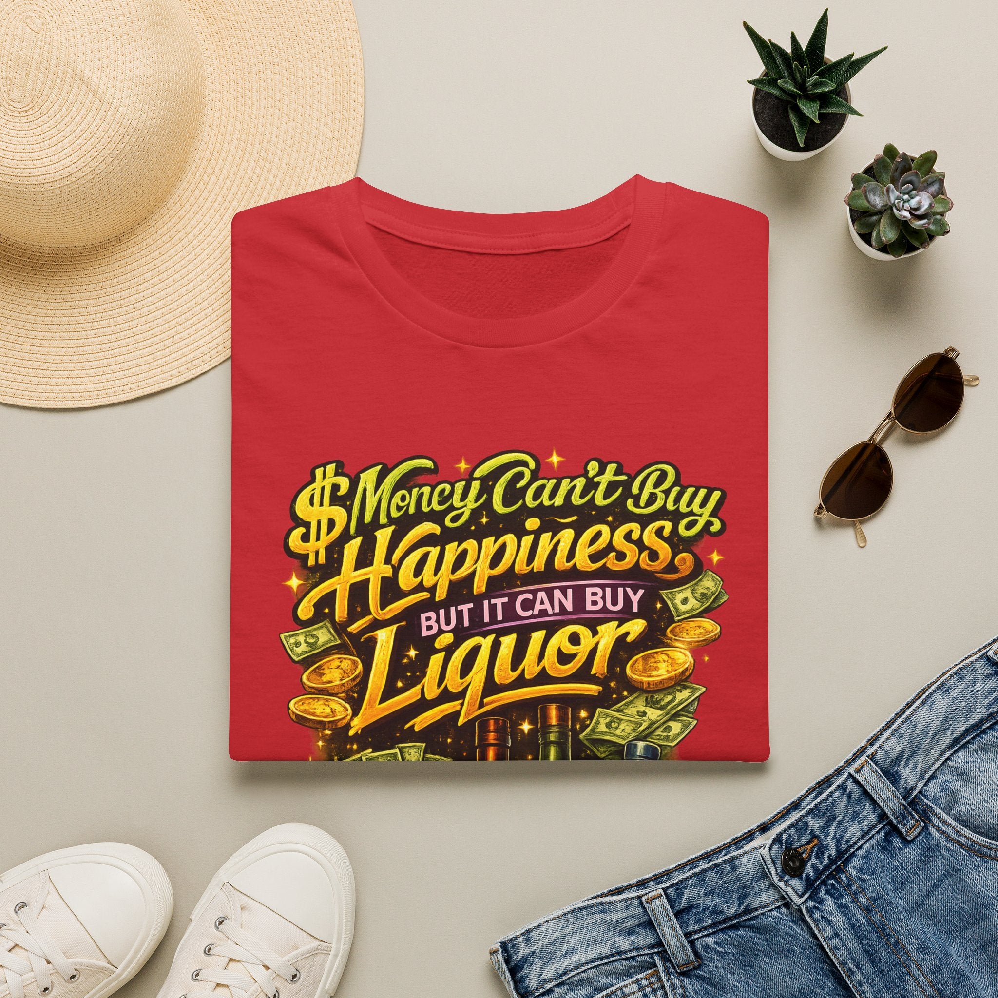 T-Shirt — “Money Can’t Buy Happiness But It Can Buy Liquor” Graphic Tee